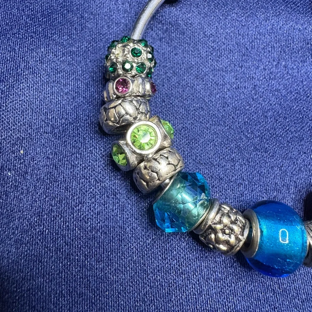 Bracelet Cuff Charms Glass Beads Colorful Silver tone